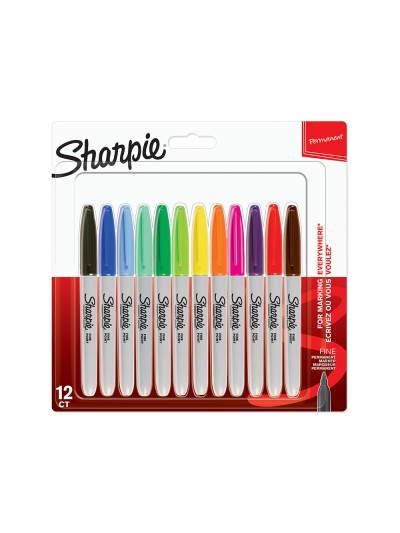 Rotulador sharpie permanente fino blister 12 unidades colores surtidos