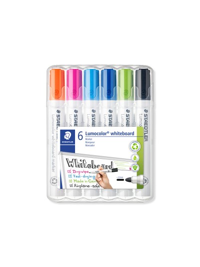 Rotulador staedtler lumocolor 351 para pizarra blanca punta redonda 2 mm recargable estuche 6 unidades colores