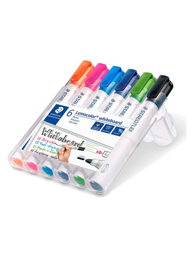 Rotulador staedtler lumocolor 351 para pizarra blanca punta redonda 2 mm recargable estuche 6 unidades colores