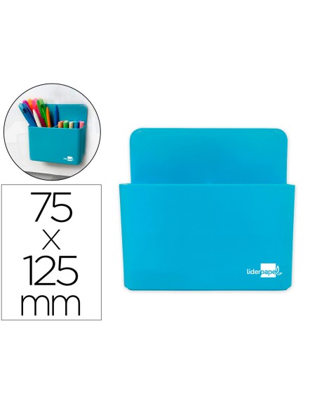 Cubilete portalapices liderpapel azul claro opaco plastico magnetico 125x75x40 mm