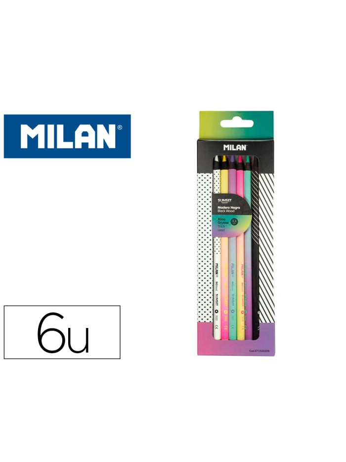 Lapices de colores milan sunset mina gruesa 3,5 mm caja de 6 unidades colores surtidos Lapices de colores milan sunset mina gruesa 3,5 mm caja de 6 unidades colores surtidos