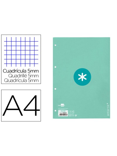 Recambio a4 antartik 80 hojas 90g/m2 cuadro 5 mm 4 taladros 1 banda marco color menta