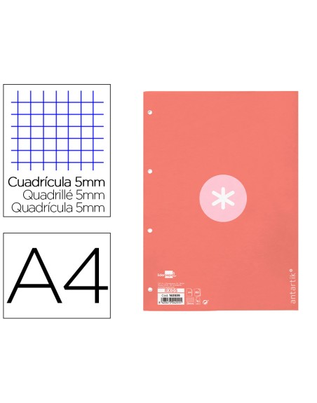 Recambio a4 antartik 80 hojas 90g/m2 cuadro 5 mm 4 taladros 1 banda marco color rosa
