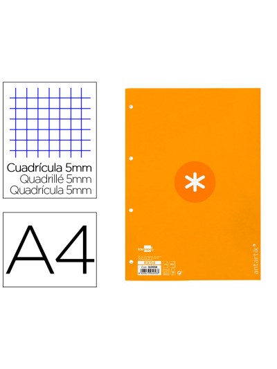 Recambio a4 antartik 80 hojas 90g/m2 cuadro 5 mm 4 taladros 1 banda marco color mostaza
