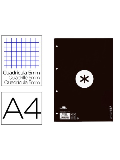 Recambio a4 antartik 80 hojas 90g/m2 cuadro 5 mm 4 taladros 1 banda marco color negro