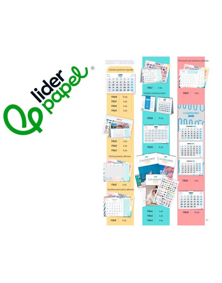 Calendarios liderpapel 2025 pack de 24 unidades diseños surtidos lote