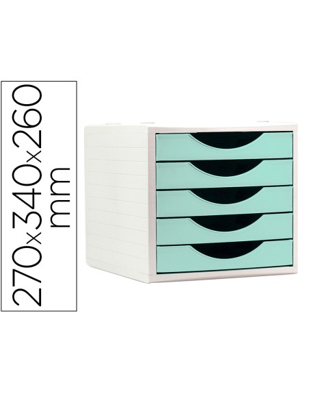 Fichero cajones de sobremesa archivo 2000 5 cajones color verde pastel 270x340x260 mm