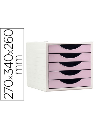 Fichero cajones de sobremesa archivo 2000 5 cajones color rosa pastel 270x340x260 mm