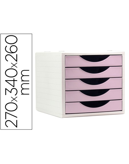 Fichero cajones de sobremesa archivo 2000 5 cajones color rosa pastel 270x340x260 mm