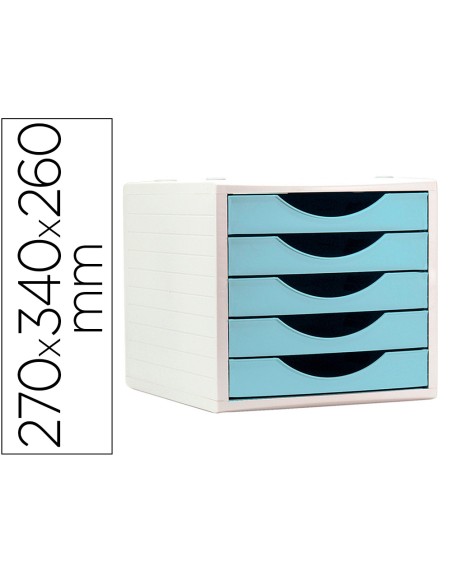 Fichero cajones de sobremesa archivo 2000 5 cajones color azul pastel 270x340x260 mm