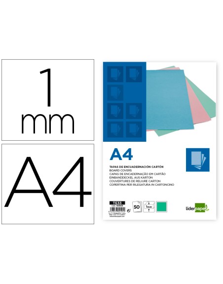 Tapa encuadernacion liderpapel carton a4 1 mm verde menta paquete de 50 unidades