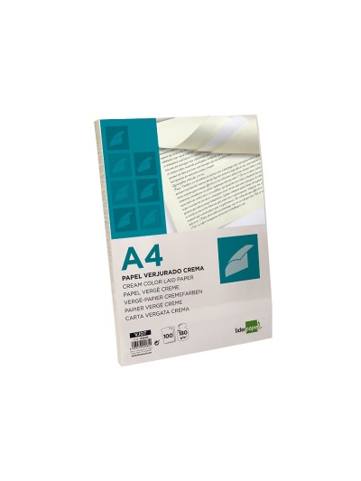 Papel verjurado liderpapel a4 180g/m2 crema paquete de 100 hojas