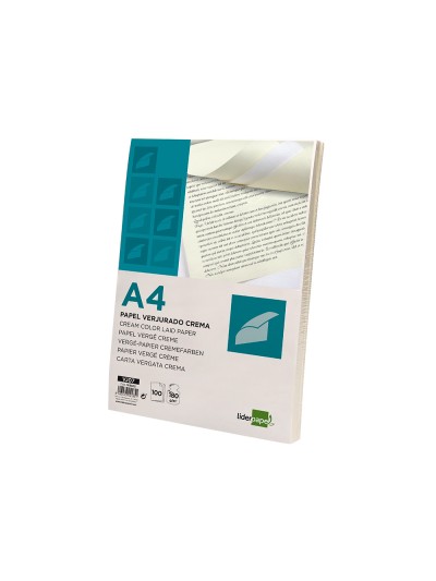 Papel verjurado liderpapel a4 180g/m2 crema paquete de 100 hojas