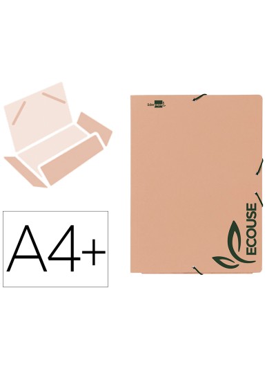 Carpeta liderpapel gomas din a4+ 3 solapas ecouse cartulina 400 g/m2 color kraft marron