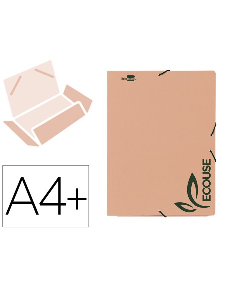 Carpeta liderpapel gomas din a4+ 3 solapas ecouse cartulina 400 g/m2 color kraft marron