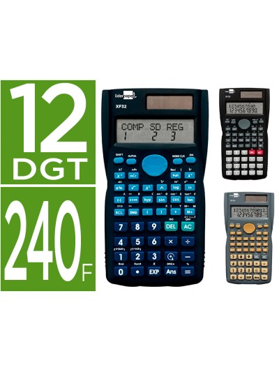 Calculadora liderpapel cientif ica xf35 240 funciones con tapa solar y pilas expositor de 10 unidades colores surtidos