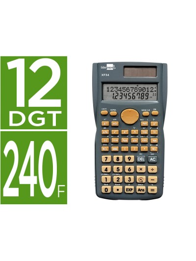 Calculadora liderpapel cientifica xf34 12 digitos 240 funciones con tapa solar y pilas color gris 156x85x20