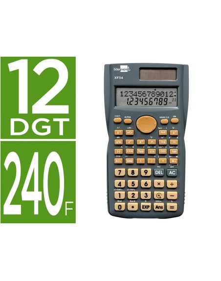 Calculadora liderpapel cientifica xf34 12 digitos 240 funciones con tapa solar y pilas color gris 156x85x20