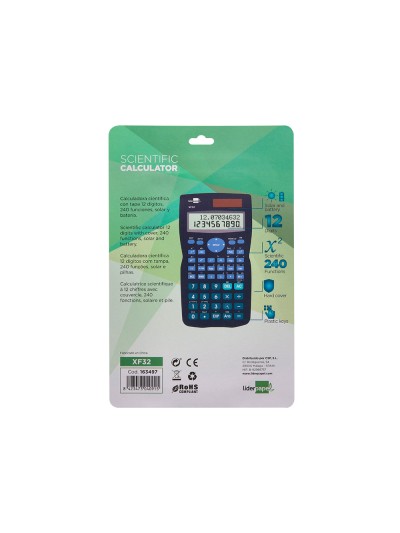 Calculadora liderpapel cientifica xf32 12 digitos 240 funciones con tapa solar y pilas color azul 156x85x20