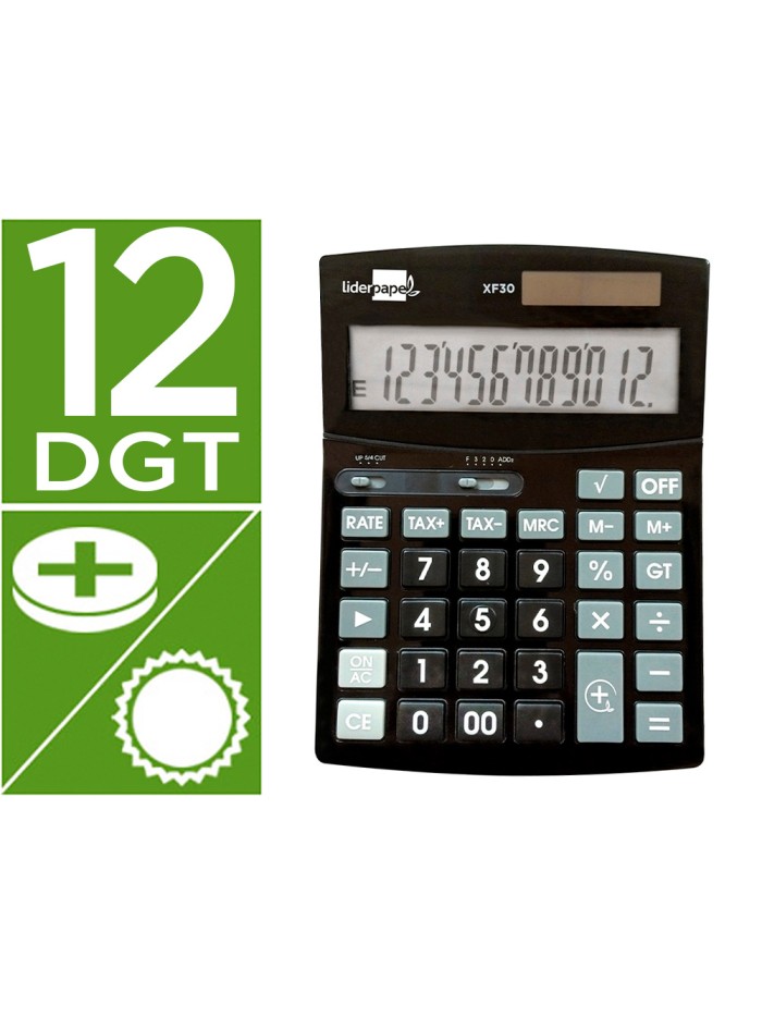 Calculadora liderpapel sobremesa xf30 12 digitos tasas solar y pilas color negro 190x140x30 mm Calculadora liderpapel sobremesa xf30 12 digitos tasas solar y pilas color negro 190x140x30 mm