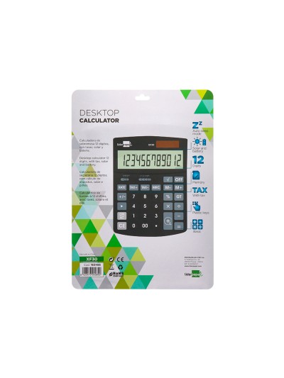 Calculadora liderpapel sobremesa xf30 12 digitos tasas solar y pilas color negro 190x140x30 mm