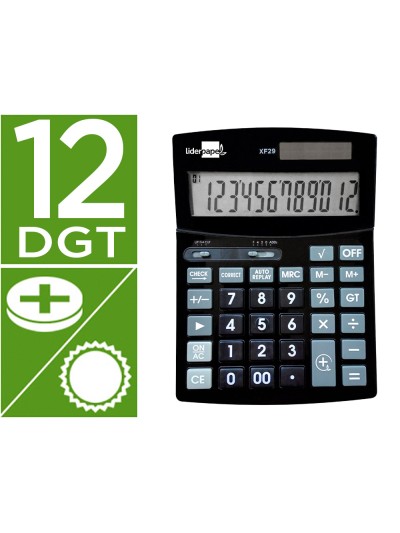 Calculadora liderpapel sobremesa xf29 12 digitos solar y pilas color negro 190x140x30 mm