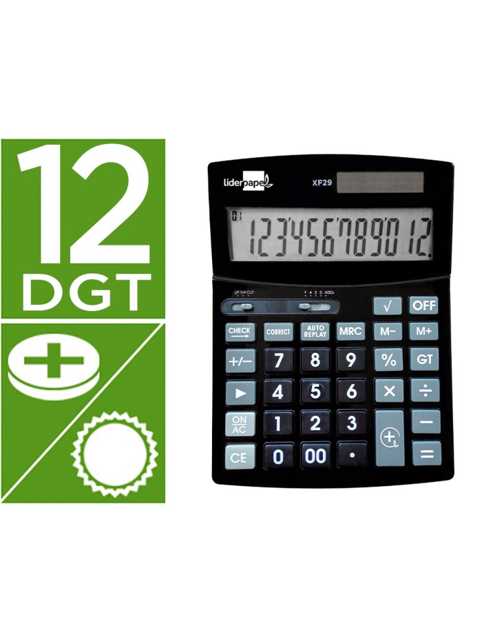 Calculadora liderpapel sobremesa xf29 12 digitos solar y pilas color negro 190x140x30 mm Calculadora liderpapel sobremesa xf29 12 digitos solar y pilas color negro 190x140x30 mm