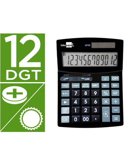 Calculadora liderpapel sobremesa xf29 12 digitos solar y pilas color negro 190x140x30 mm