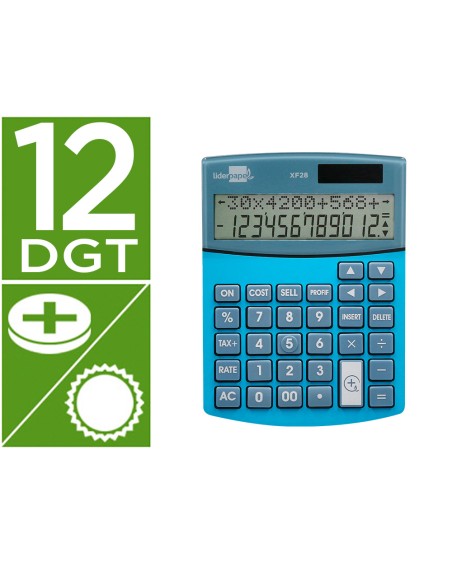 Calculadora liderpapel sobreme sa xf28 12 digitos dos lineas coste venta margen y tasas solar y pilas azul 155x115x25 mm