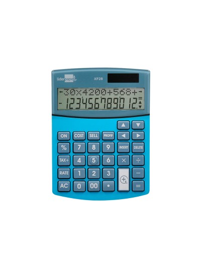 Calculadora liderpapel sobreme sa xf28 12 digitos dos lineas coste venta margen y tasas solar y pilas azul 155x115x25 mm
