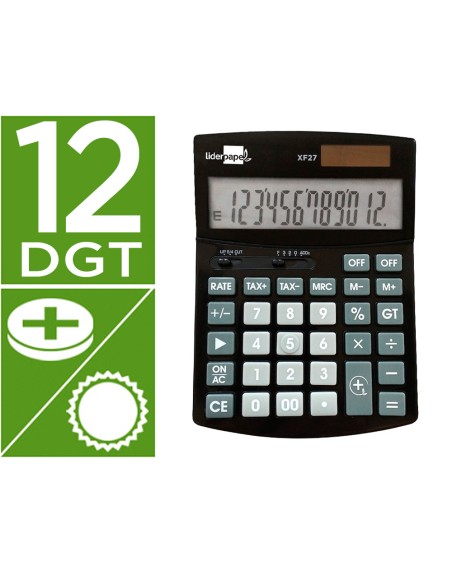 Calculadora liderpapel sobremesa xf27 12 digitos tasas solar y pilas color negro 155x115x25 mm
