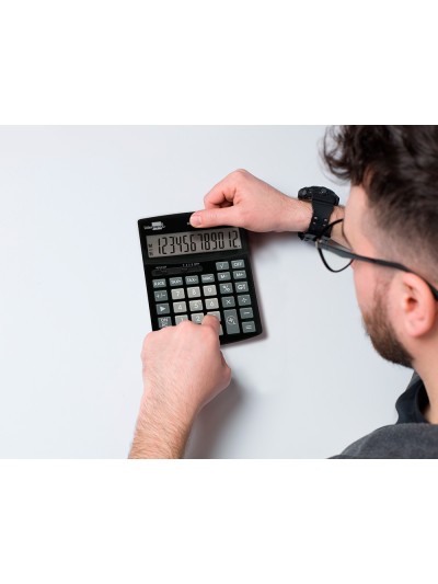 Calculadora liderpapel sobremesa xf27 12 digitos tasas solar y pilas color negro 155x115x25 mm
