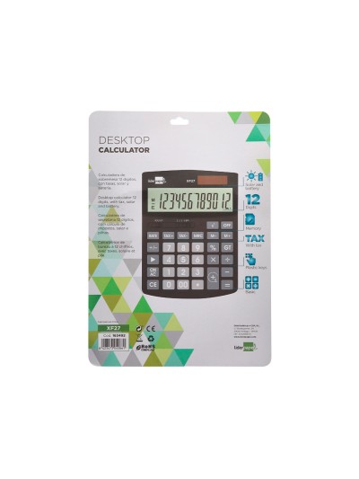 Calculadora liderpapel sobremesa xf27 12 digitos tasas solar y pilas color negro 155x115x25 mm