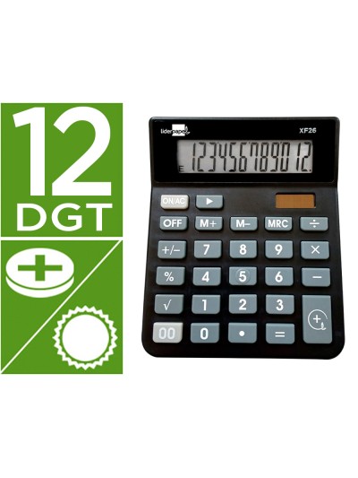 Calculadora liderpapel sobremesa xf26 12 digitos solar y pilas color negro 127x105x24 mm