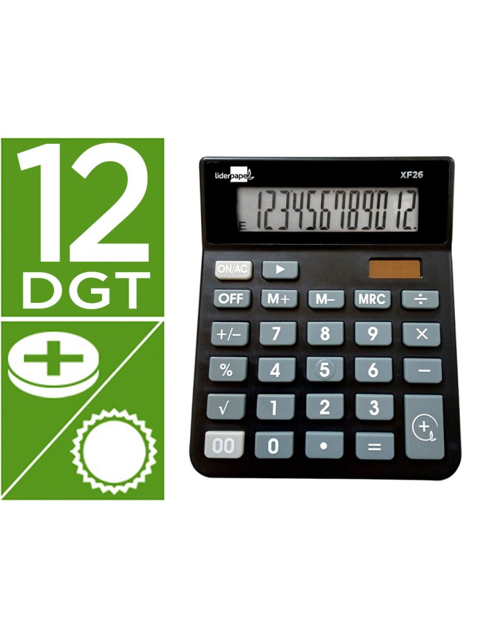 Calculadora liderpapel sobremesa xf26 12 digitos solar y pilas color negro 127x105x24 mm Calculadora liderpapel sobremesa xf26 12 digitos solar y pilas color negro 127x105x24 mm