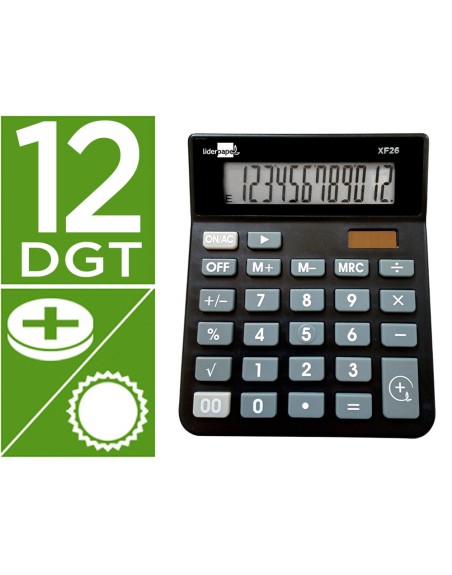 Calculadora liderpapel sobremesa xf26 12 digitos solar y pilas color negro 127x105x24 mm
