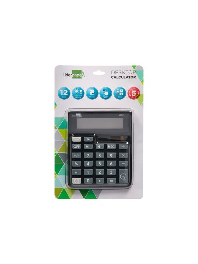 Calculadora liderpapel sobremesa xf26 12 digitos solar y pilas color negro 127x105x24 mm