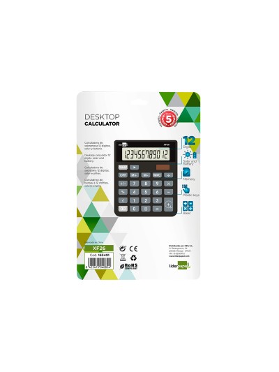 Calculadora liderpapel sobremesa xf26 12 digitos solar y pilas color negro 127x105x24 mm