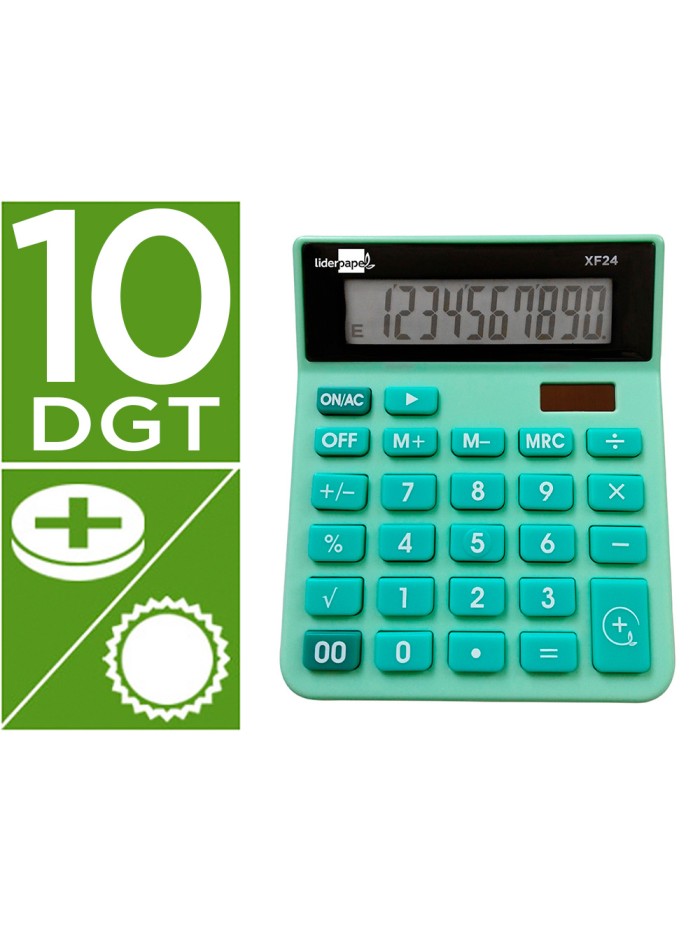 Calculadora liderpapel sobremesa xf24 10 digitos solar y pilas color verde 127x105x24 mm Calculadora liderpapel sobremesa xf24 10 digitos solar y pilas color verde 127x105x24 mm
