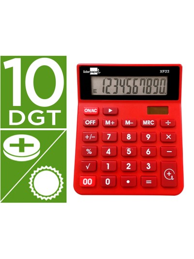 Calculadora liderpapel sobremesa xf22 10 digitos solar y pilas color rojo 127x105x24 mm