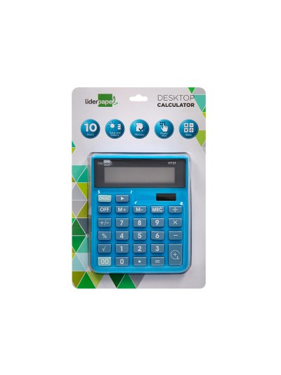 Calculadora liderpapel sobremesa xf21 10 digitos solar y pilas color azul 127x105x24 mm