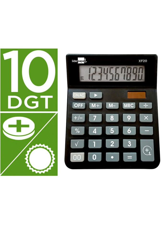 Calculadora liderpapel sobremesa xf20 10 digitos solar y pilas color negro 127x105x24 mm Calculadora liderpapel sobremesa xf20 10 digitos solar y pilas color negro 127x105x24 mm
