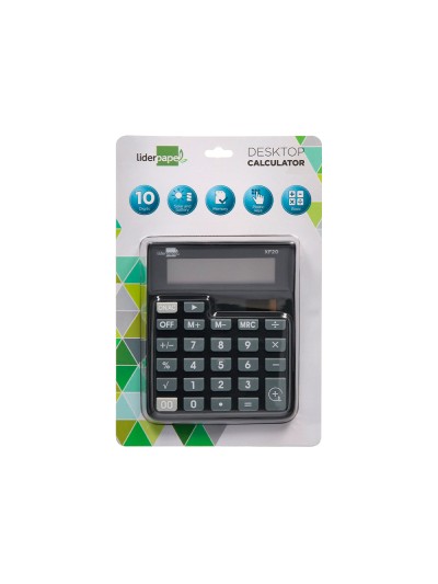Calculadora liderpapel sobremesa xf20 10 digitos solar y pilas color negro 127x105x24 mm