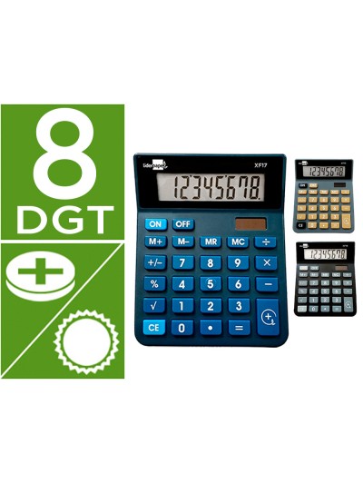 Calculadora liderpapel sobremesa xf19 8 digitos solar y pilas 127x105x24 mm expositor 10 unidades