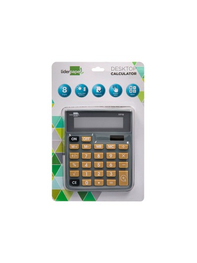 Calculadora liderpapel sobremesa xf18 8 digitos solar y pilas color gris 127x105x24 mm