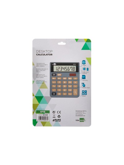 Calculadora liderpapel sobremesa xf18 8 digitos solar y pilas color gris 127x105x24 mm