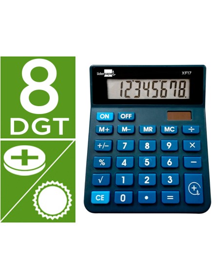 Calculadora liderpapel sobremesa xf17 8 digitos solar y pilas color azul 127x105x24 mm