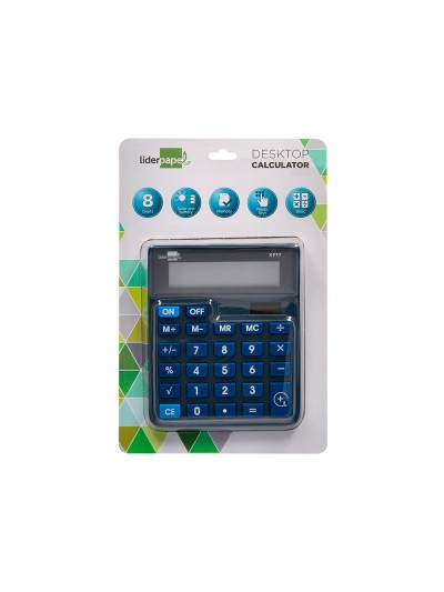 Calculadora liderpapel sobremesa xf17 8 digitos solar y pilas color azul 127x105x24 mm
