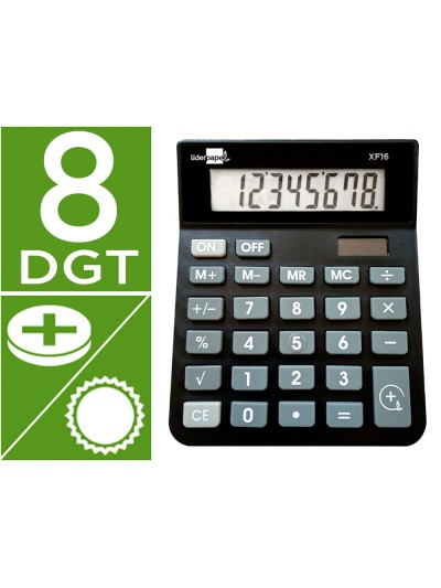 Calculadora liderpapel sobremesa xf16 8 digitos solar y pilas color negro 127x105x24 mm