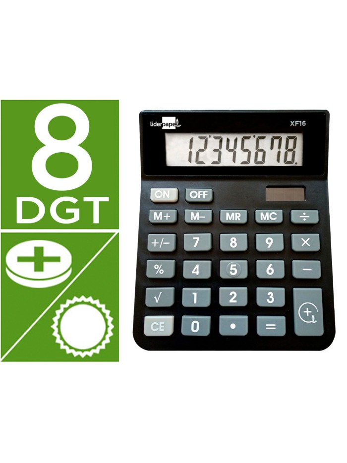 Calculadora liderpapel sobremesa xf16 8 digitos solar y pilas color negro 127x105x24 mm Calculadora liderpapel sobremesa xf16 8 digitos solar y pilas color negro 127x105x24 mm
